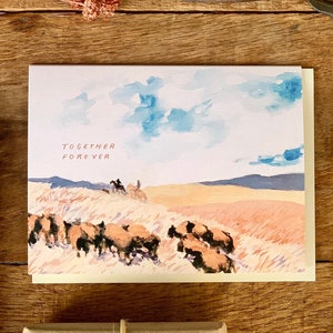 Together Forever Bison Western Prairie Landscape Rancher Handmade Painted Greeting Card image 2