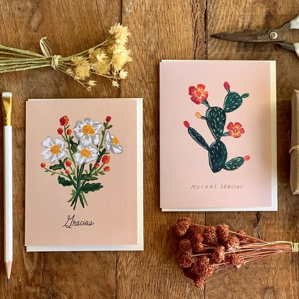 Southwestern Gracias Desert Rose Cactus Blossom Matilija Poppy Thank You Handmade Painted Greeting Card