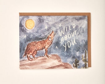 Wild About You Coyote Handmade Eco Friendly Greeting Card