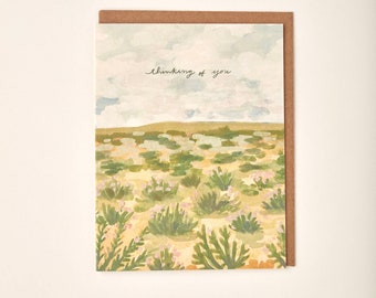 Thinking of You Sympathy Comforting Grief Mourning Peaceful Prairie Handmade Painted Greeting Card