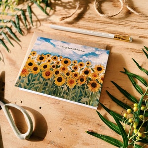 Congratulations Happy Sunflower Field Painted Handmade Greeting Card image 4