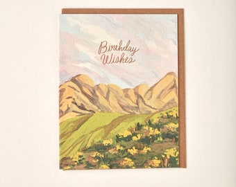Happy Birthday Mountain For Him Nature Landscape Handmade Painted Greeting Card