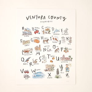 Ventura County Alphabet California Watercolor Painting Wall Decor Art Print