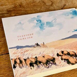 Together Forever Bison Western Prairie Landscape Rancher Handmade Painted Greeting Card image 6