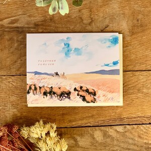 Together Forever Bison Western Prairie Landscape Rancher Handmade Painted Greeting Card image 4