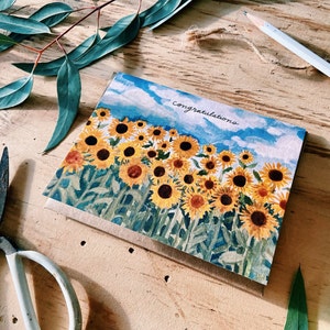 Congratulations Happy Sunflower Field Painted Handmade Greeting Card image 7