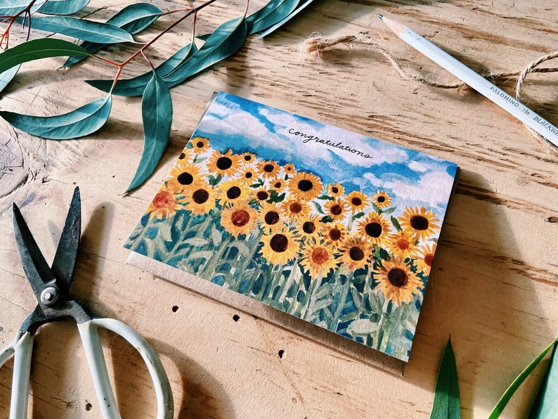 Congratulations Happy Sunflower Field Painted Handmade Greeting Card image 7