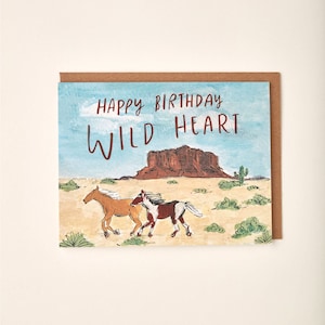 Alles Gute zum Geburtstag Wildes Herz Pferd Western Wüste Malerei handgemachte Grußkarte