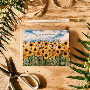 Congratulations Happy Sunflower Field Painted Handmade Greeting Card image 3