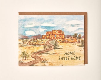 Home Sweet Home Première fois Propriétaire Acheteur Western Rustic Adobe Pendaison de crémaillère Peinte à la main Carte de vœux