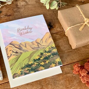 Happy Birthday Mountain For Him Nature Landscape Handmade Painted Greeting Card image 3