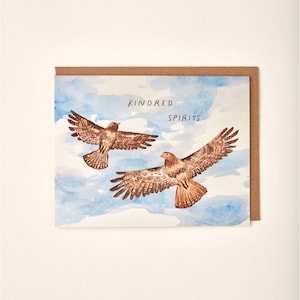 Carte de voeux peinte à la main Kindred Spirits Buse à queue rousse Amitié Amour Nature