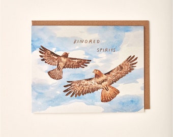 Kindred Spirits Red Tailed Hawk Friendship Love Nature Handmade Painted Greeting Card