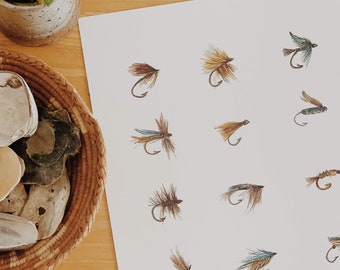 Fly Fishing Outdoorsman Fisherman Watercolor Handmade Painting Digital Download Wall Decor Art Pint