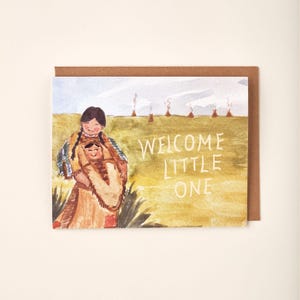 ようこそ小さな赤ちゃんパプース西部ネイティブアメリカンインディアンの伝統絵画グリーティングカード