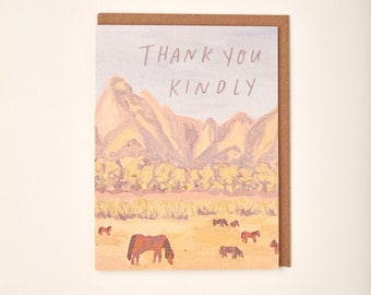 Thank You Kindly Horse Mountain Ranch Pasture Western Landscape Handmade Painted Greeting Card