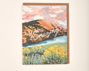 You're Amazing Nature Outdoors Landscape Friendship Colorful Handmade Painted Greeting Card