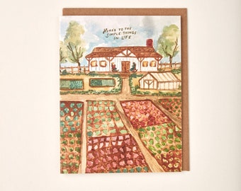 Here's To the Simple Things in Life Farm Ranch Farmhouse Garden Handmade Painted Greeting Card