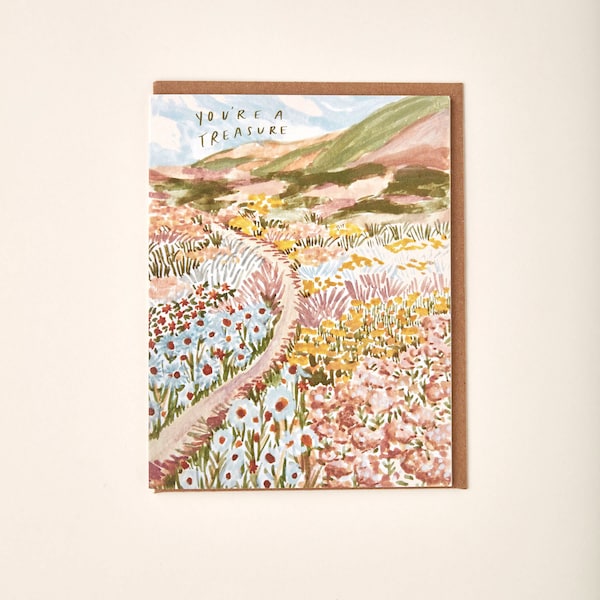 You're A Treasure Wildflower Coast Handmade Painted Greeting Card