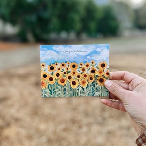 Congratulations Happy Sunflower Field Painted Handmade Greeting Card image 8