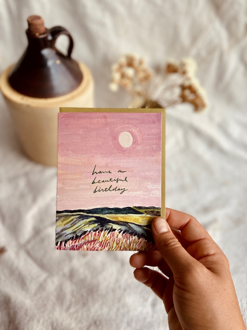 Have a Beautiful Birthday Pink Sky Sunset Nature Eco Friendly Handmade Greeting Card image 5