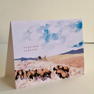 Together Forever Bison Western Prairie Landscape Rancher Handmade Painted Greeting Card image 7