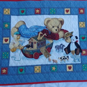 Blue Jean Teddy Noah s Ark Quilted Baby Blanket or Nursery Decoration Etsy