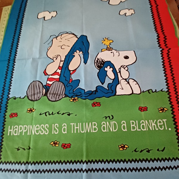 Peanuts Snoopy and Linus Fabric Panel to Make a Baby Quilt or a Nursery Decoration 100% Cotton