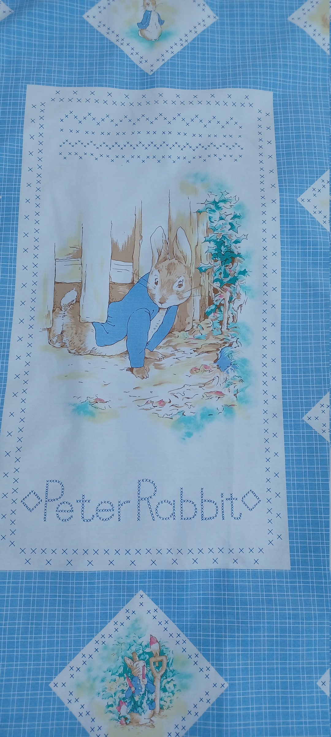 Vintage Beatrix Potter Peter Rabbit Fabric Panel With Markings for