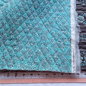 Pre Quilted Double Sided Brown Mint Floral Fabric