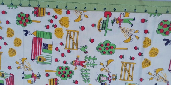 Vintage Flannel Fabric Farm Print by Lowenstein - Etsy