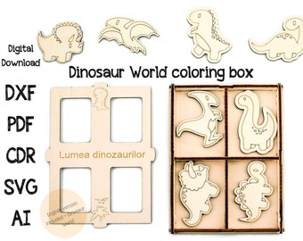 File di taglio laser della scatola di dinosauro: modello di verniciatura, CNC Glowforge (download digitale)