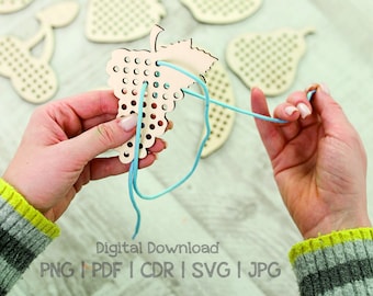 Giocattolo da allacciare Montessori, file di frutta tagliata al laser, giochi educativi, download digitale, file vettoriale, download istantaneo, SVG, Glowforge