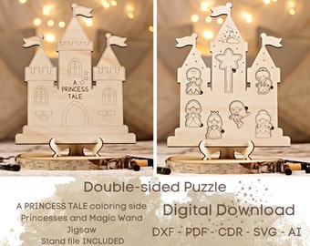 Puzzle del castello della principessa: taglio laser SVG CNC (download digitale)
