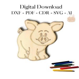Pig Vector Laser Cut Template - Pig Cut File - Digitale Vectorkunst - Glowforge - CNC patroon - SVG - Puzzel - Kleurvorm