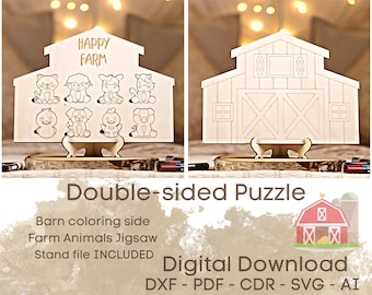 Puzzle di animali da fattoria: fienile da colorare, puzzle (download digitale)