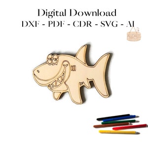 Shark Vector Laser Cut Template - Shark Cut File - Digital Vector Art - Glowforge - CNC pattern - SVG - Puzzle - Coloring Shape