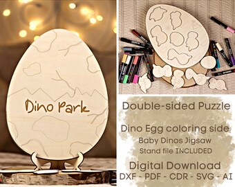 Puzzle dell'uovo di dinosauro: progetto di puzzle del cucciolo di dinosauro (download digitale)