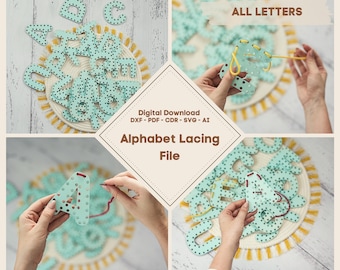 File SVG con allacciatura dell'alfabeto Montessori: modello tagliato al laser (download digitale)