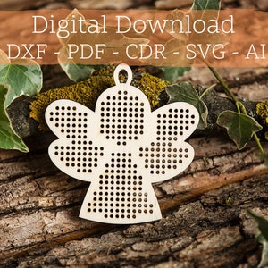 Angel Cross Stitch Pattern - Christmas Ornament - Laser Cut Files - Glowforge - Christmas Decoration SVG - DXF Christmas Gift Vector