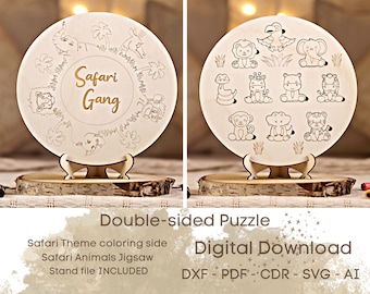 Puzzle di animali da safari: puzzle tagliato al laser SVG, CNC, Glowforge (download digitale)