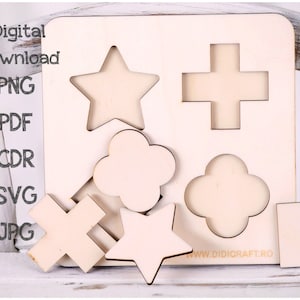 Holz geometrische Formen Puzzle Geschenk für Kinder, benutzerdefinierte Puzzle Montessori Spielzeug für Kinder, Lernpuzzle SVG-Dateien für CNC Glowforge Laser Cut