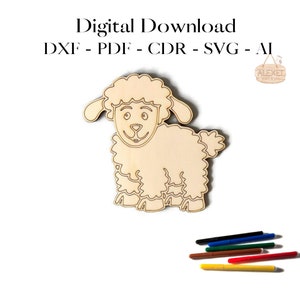 Modello di taglio laser di pecora vettoriale - File di taglio di pecora - Arte vettoriale digitale - Glowforge - Modello CNC - SVG - Puzzle - Forma da colorare
