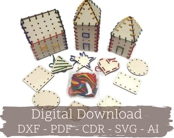 Giocattolo Montessori Lacing House: file tagliato al laser (download digitale)