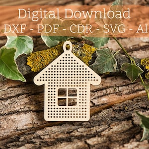 House Cross Stitch Pattern - Christmas Ornament - Laser Cut Files - Glowforge - Christmas Decoration SVG - DXF Christmas Gift Vector