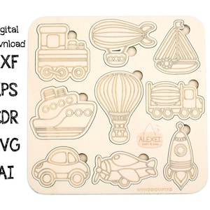 Cars Vector Laser Cut Template -Cars Puzzle Cut File - Digital Vector Art - Glowforge - CNC pattern - SVG - Puzzle - Wood Puzzle