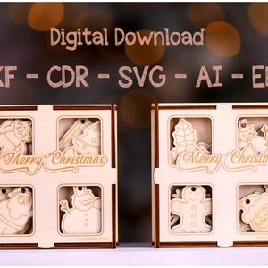 Christmas Box Laser Cut Template, Ornaments for Christmas Tree, Instant Download, Vector Cut file, Digital Download, CNC file, Glowforge SVG