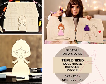 Puzzle per vestire la casa delle bambole tagliata al laser: set di bambole per bambine (download digitale SVG DXF)