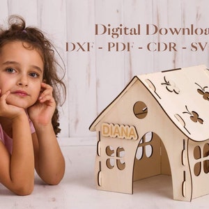 Maison en bois - Modèle 3D - Puzzle 3D - Jouets pour enfants - Glowforge - Art vectoriel numérique - Modèle CNC - SVG - Puzzle - Forme à colorier