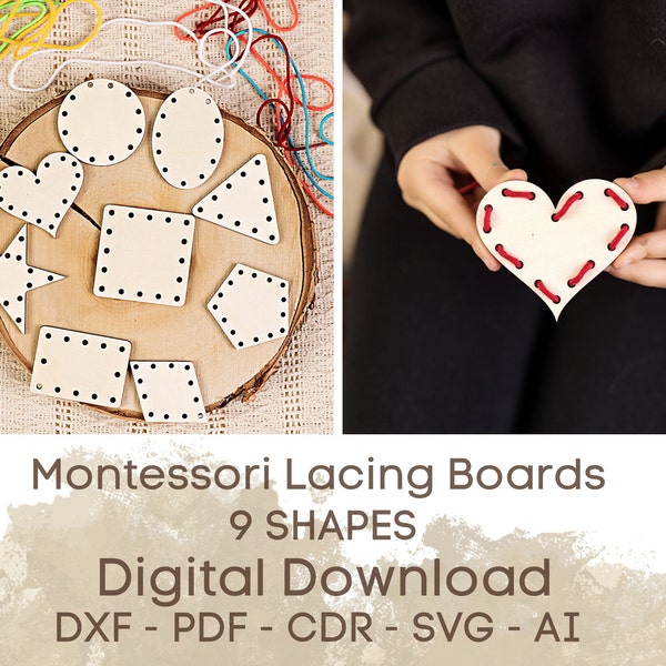 Montessori Lacing Toy, Shapes Laser Cut File, Educational Games, Digital Download, Vector File, Instant Download, SVG, Glowforge Designes